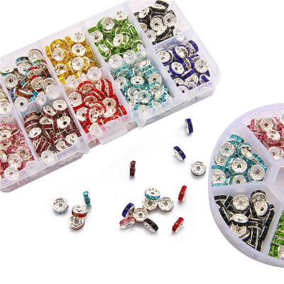 China Trendy Metal Crystal Rhinestone Rondelles Loose Spacer Beads Kit For Bracelet Necklace DIY Jewelry Making Accessories Findings for sale