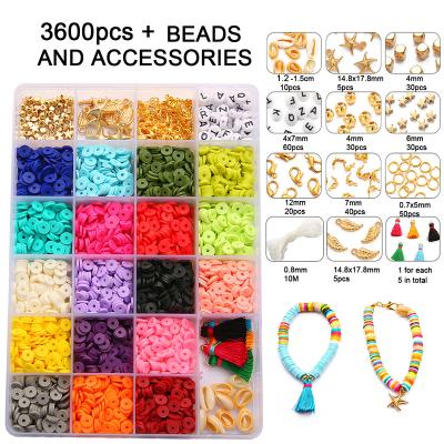 China 3600pcs Trendy Flat Round Polymer Clay Spacer Beads Kit with Charms Elastic String Clasp for Jewelry Making Bracelets Necklace Earring for sale