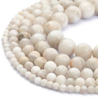 China Natural Gemstone Loose Beads Natural Stone Beads White Crazy Agate Loose Round Beads For Jewelry Making DIY Bracelet Necklace Earring Jewelry Accessories for sale