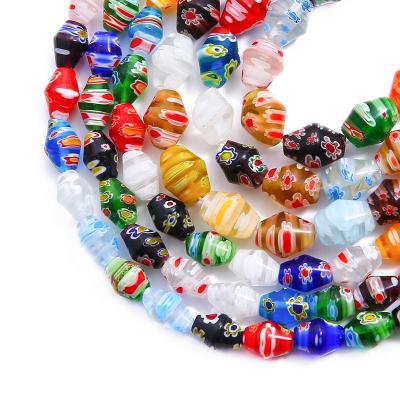 China Jewelry Making Mixed Colors Oval Shape Flower Patterns Millefiori Glass Lampwork Loose Open Beads For Necklace Bracelet Earring Making for sale