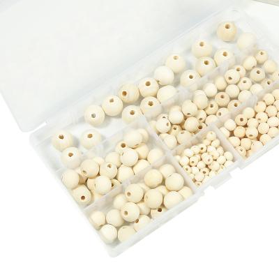 China 1Box ​​220pcs Natural Jewelry Storage Box Around Loose Wooden Beads For DIY Jewelry Making Bracelet Necklace Craft Making for sale