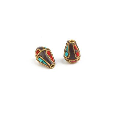 China In Stock Fashion Popular Turquoise And Red Ethnic Coral Gemstone Inlay Tibetan Shape Metal Beads For Nepal Style Handmade Tibetan Beads for sale