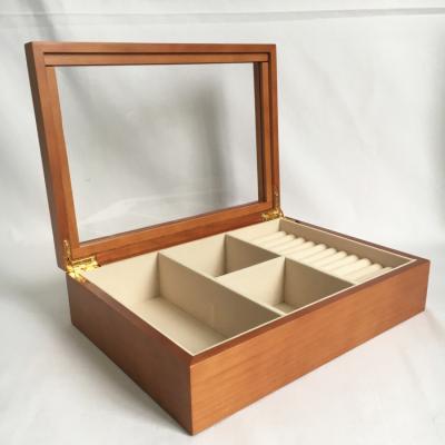 China 100% handmade wooden jewelry boxes with glass lid for sale