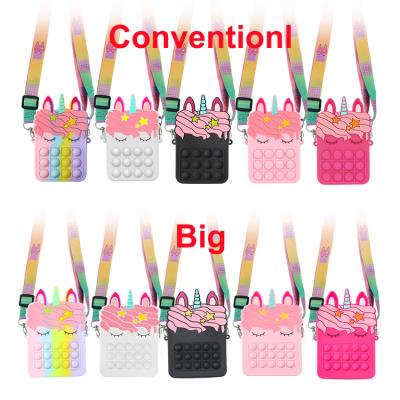 China Relieve New Fashion Stress Cartoon Cute Square Style Strap Cute Unicorn Coin Purse Fidget For Children Push Pop Bubble Child Colorful Purse for sale