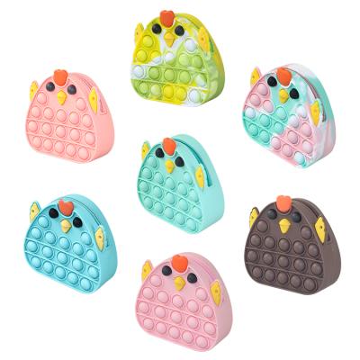 China Relieve Stress Newest Wholesale Rainbow Silicone Snap Push Bubble Relaxation Wiggle Sensory Doll Cute Girls Chick Change Pop Purse For for sale