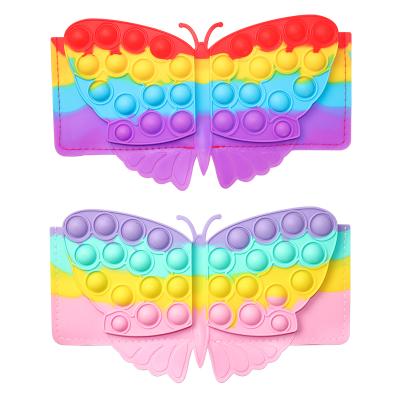 China Relieve Stress 2022 Hot Colorful Popper Popper Wallet Silicone Butterfly Purse Clip Toy Kids Fun Bubble Butterflies Push Popper Sensory Purse for sale