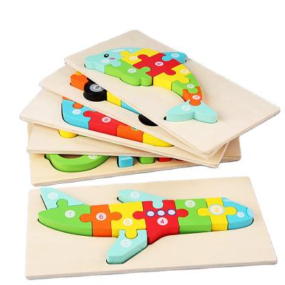 China Wholesale Early Childhood Wooden Educational Toys DIY Fun Children's 3D Wooden Animals Number Recognition Puzzle Wooden Toy for sale