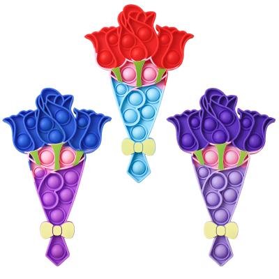 China 2022 Valentine's Day Gift New Valentine Rose Flower Fidgets Custom Colorful Kid's Gift Push Up Pops Bubble Snap Romantic Fun Valentine Day Fidgets Toys for sale