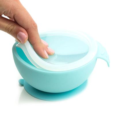 China Hot Sale Sustainable Food Grade Silicone BPA Free Feeding Dishware With Lid And Spoon Plato De Silicona Para Bebes Feeding Bowl Set for sale