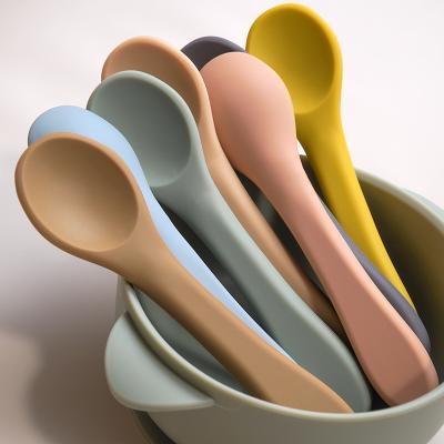 China Boys And Girls Silicone Spoon Baby Tool Toddler Flatware Candy Color Tableware Silicone Viable Fashionable Feeding Spoon For Baby Spoon for sale