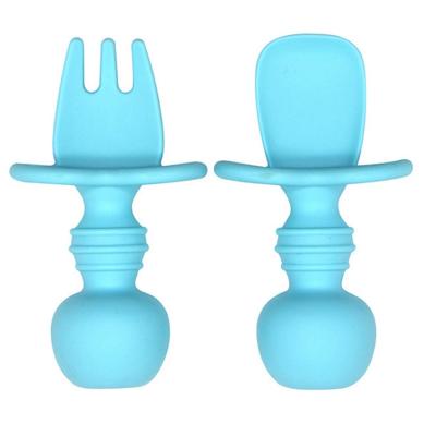 China Wholesale BPA Free Baby Learn To Eat Short Supplement Silicone Baby Food Handle Fork Spoon Soft Training Set for sale