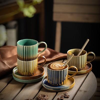 China Creative Modern Reactive Luster Instituto Ceramic Coffee Mug With Saucer Gift Afternoon Instituto Styletea Mug Set for sale