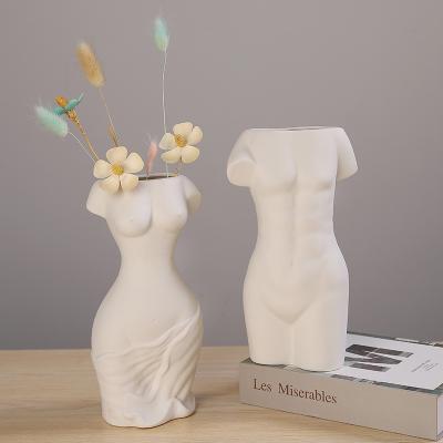 China Creative New Gift Human Body Modern Home Decoration Ceramic Flower Vase For Office Living Room Decoration for sale