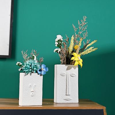 China New Nordoc Human Face Gift Modern Home Decoration Ceramic Flower Vase For Office Living Room Decoration for sale