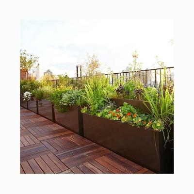 China Garden Decorative Design Outdoor Metal Planter Flower Pot Easily Assembled Rectangular Corten Steel for sale