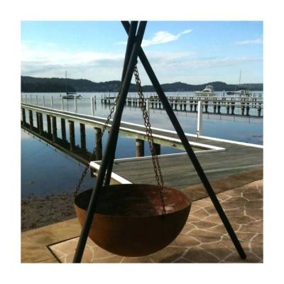 China Custom Outdoor Stocked Decorate Corten Fire Bowl Furniture Corten Steel Hanging Fire Pit for sale