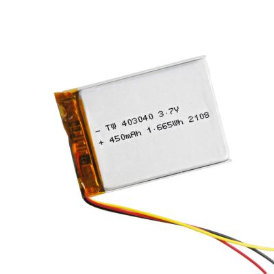 China Toys 450mAh 3.7V Li-polymer battery 403040 with kc certification TW battery polymer lithium ion battery for sale