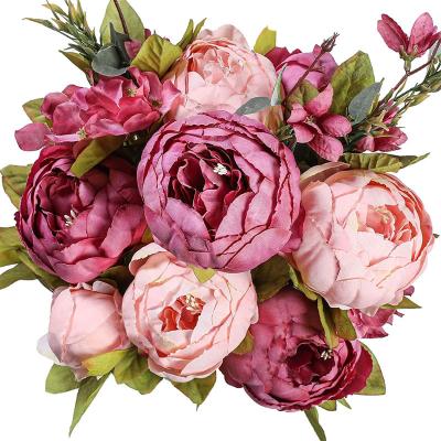 China Artificial Silk Peony Flowers Bouquet Environmentally Friendly Vintage 48cm Fake Flower Wedding Home Decor for sale