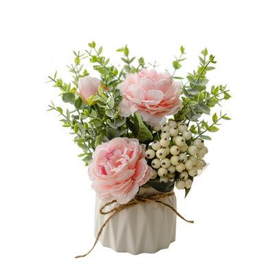 China Environmental Friendly Artificial Flowers With Plants Small Ceramic Roses Fake Plants Eucalyptus Leaves Berries Flower Arrangements Decorations For Home Decor for sale