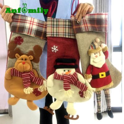 China Christamas Home Decoration Hot Sale 3D Large Size Christmas Stocking Holder Christmas Sock Hang Candy Gift Sock Decoration for sale