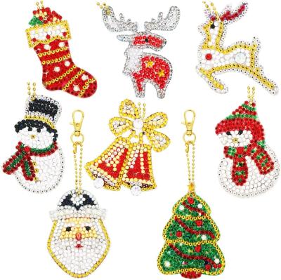 China 8 Pieces Convenient Christmas DIY Diamond Key Chain For Kid Handwork Painting Key Chain Key Chain Pendant for sale