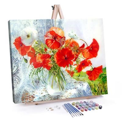 China Europe Flower Oil Painting By Numbers Kit Framed On Canvas For Adult Wall Art DIY Paint By Numbers for sale