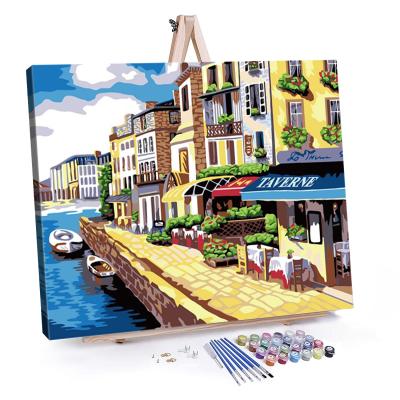 China Morden landscape style oil painting by number kit on canvas wall art diy paint by numbers for adults for sale