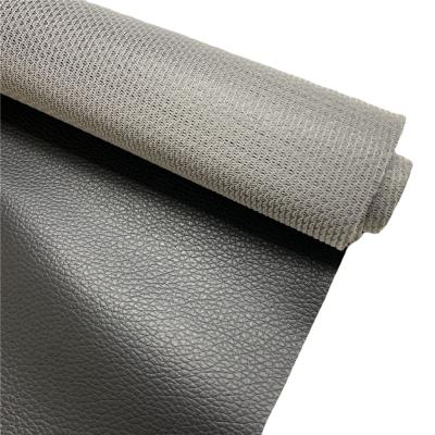 China Hotsale PVC waterproof cheap black faux leather DE90 grain leather fabric for sofa car upholstery mesh backing for sale