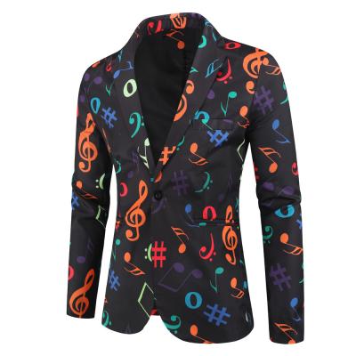 China 2020 Anti-Wrinkle Mens Christmas Blazer Note Print One-Button Suit Eurocode Performance Suit for sale