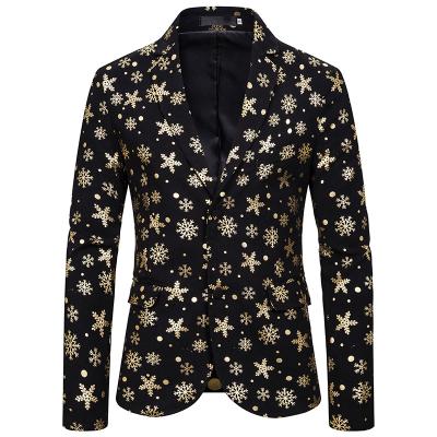 China 2020 New Anti-Wrinkle Christmas Men's Casual Slim Suit Snowflake Printed Round Plum-waist Bottom Blazer for sale