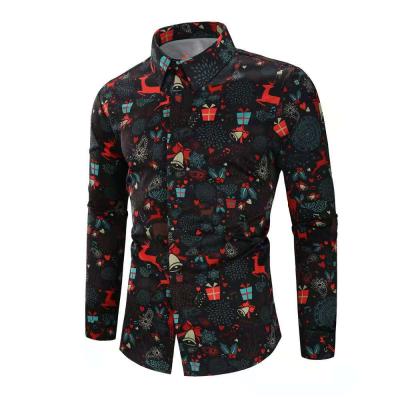 China Anti-pilling ready to ship OEM cheap polyester camisa hombre men's long sleeve printing christmas shirt for men for sale