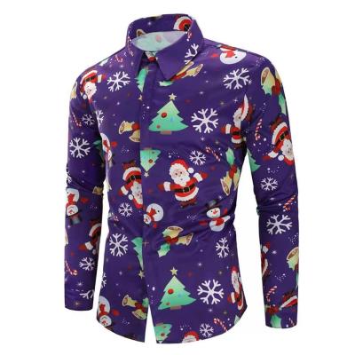 China Masculine men Santa Candy Printed Christmas Shirt casual anti-pilling cheap fashion shirts made in china for sale