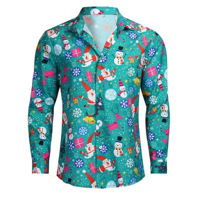 China 2020 Autumn Casual Hot Style Printed Long Sleeve Anti-pilling Cardigan Christmas Lapel Shirt For Men for sale