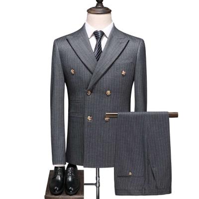 China Anti-Wrinkle Hot Sale Gray Cross 3 Pieces Custom Men Wedding Suit for sale