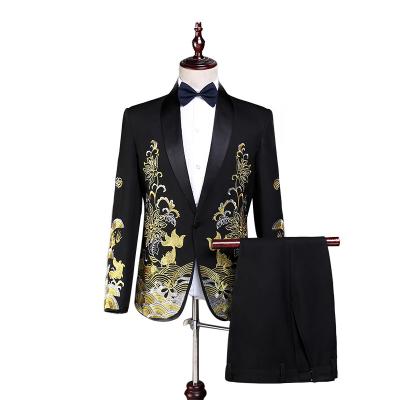 China 2020 New Design Anti-wrinkle Embroidery Suit Men's Dress Groom Wedding Suit for sale