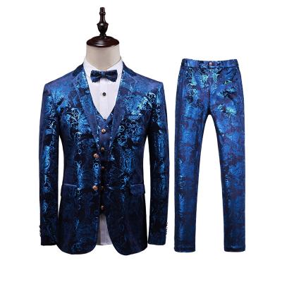 China Anti-Wrinkle Design Mens Formal Custom Clothing Blue Floral Luxury 3 Pieces Sets Wedding Suit for sale