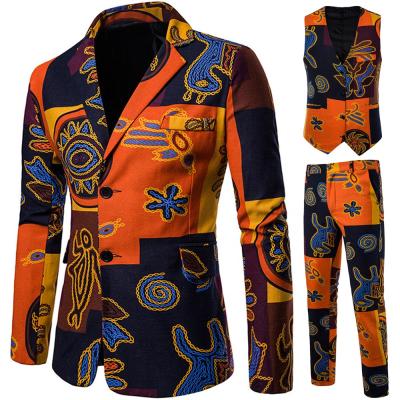 China 2020 new Anti-wrinkle men's suit national style printed three-piece suit for sale