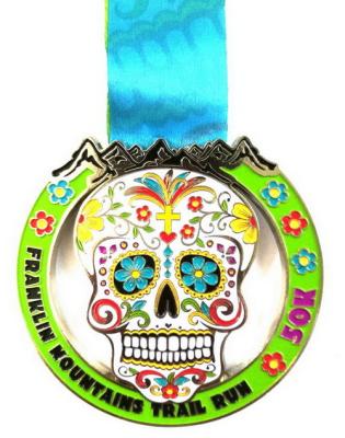 China Metals with ribbon , Custom Design Skull Shape with Flowers Plated Gold medal ,popular medals for sale