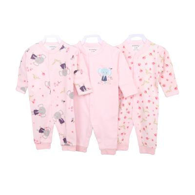 China Wholesale Breathable Animal Long Sleeve Romper Sleepsuits Baby Clothing Cotton Onesie Jumpsuit With Snaps 3pcs A Pack for sale