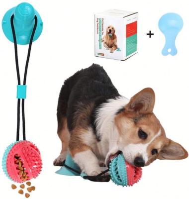 China Odoldi Viable Pet Molar Bite Toy Multifunction Dog Interactive Ropes Toys Rubber Ball Self Chewing Game With Suction Cup for sale