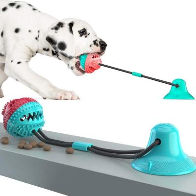 China Toy Price Multifunction Dog Interactive Molar Strings Viable Pet Bite Toys Rubber Ball Chewing Self Game With Suction Cup for sale