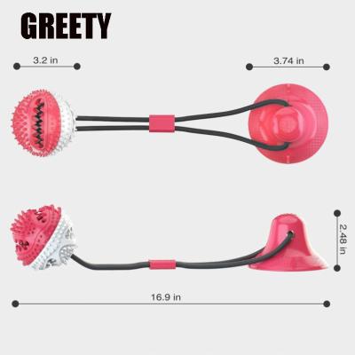 China GREETY Viable Pet Bite Toy Amazon Multifunction Dog Interactive Molar Ropes Toys Rubber Ball Self Chewing Game With Suction Cup for sale