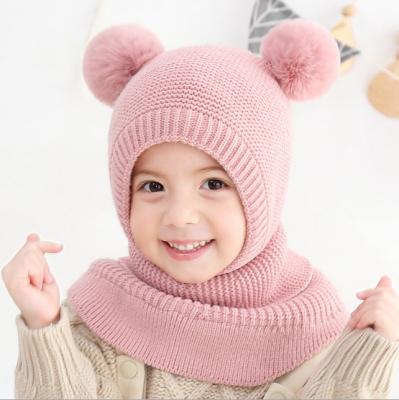 China COMMON Multiple Wear Beanie Warm Winter Hat Kid Knitted Hooded Scarf Knit Pom Pom Earflap Hat Cap Scarves Child Accessories for sale