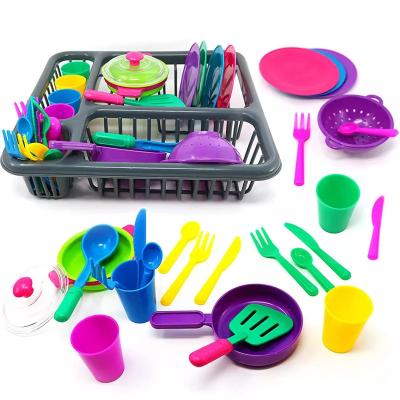 China Funny Toy Pretend Play Cookware Dish Educational Kitchen Toys Set for Kids, Washing and Drying Dish Dish Rack with Dish Rack for sale