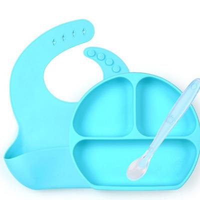 China BPA Free Silicone Baby Place Mat Toddler Feeding Dish Toddler Feeding Dish With Silicone Bib Spoon Set for sale