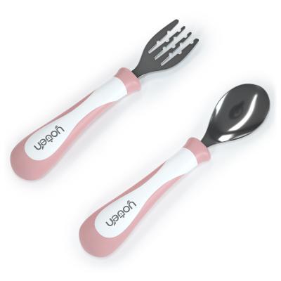 China Viable Wholesale Baby Kids Cutlery Set Baby Feeding Stainless Steel Metal Spoon and Fork Set for sale