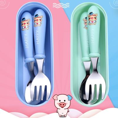 China High Quality Durable 304 Stainless Steel Toddler Kids Baby Toddler Baby Spoon and Fork Set with Cover Storage Box for sale