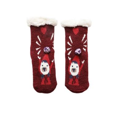 China Low MOQ logo cute bear fleece cozy knitted thickened coral socks custom made winter QUICK DRY for women and kids for sale