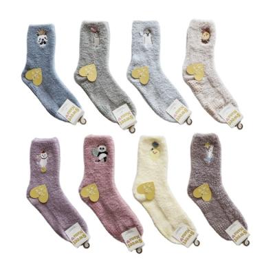 China Low MOQ Custom Winter Panda Chick Comfortable Knitted Animal Embroidery QUICK DRY Custom Logo Dotted Glue Non-Slip Coral Fleece Socks For Women for sale