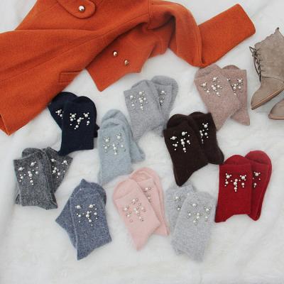 China Cheap professional made winter wool thick warm socks QUICK DRY beading women winter socks rabbit fur winter socks for sale